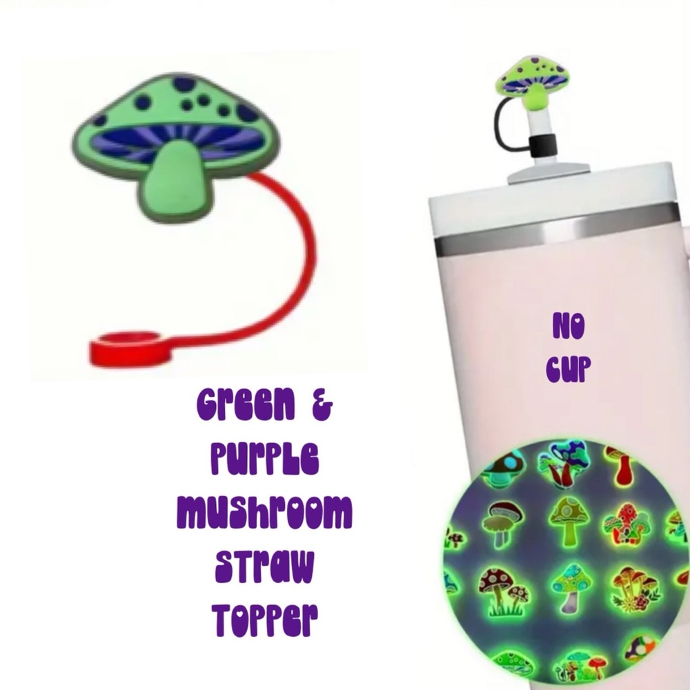 Mushroom Straw Topper, GLOWS IN DARK, Fits 10mm straw, New